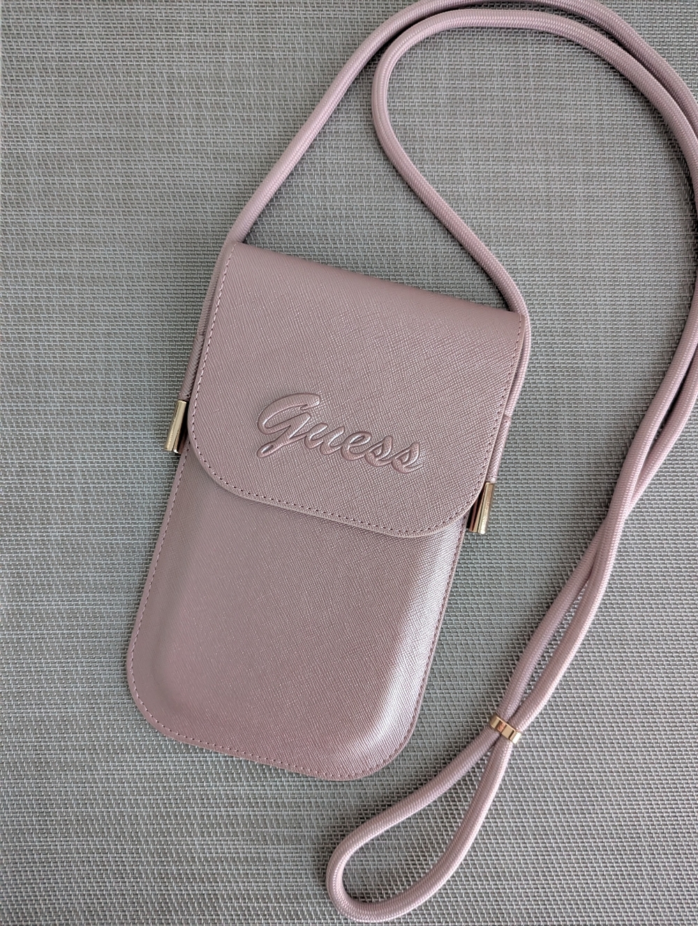 NEW GUESS Saffiano Phone & Wallet Ultra Slim Crossbody Mini Bag Flat Blush Pink